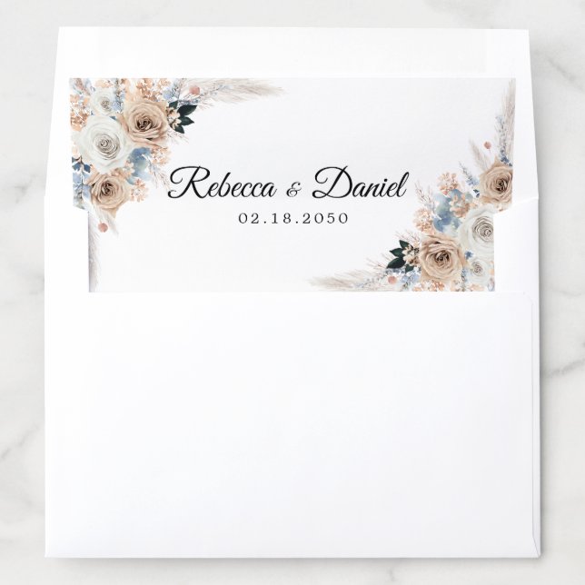 Ivory And Blue Boho Floral Wedding Envelope Liner (In Envelope)