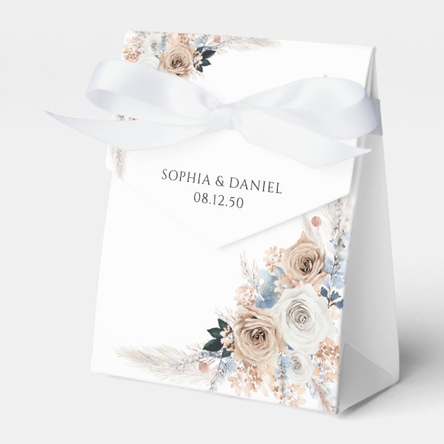 Ivory And Blue Boho Floral Wedding Favor Box (Front Side)