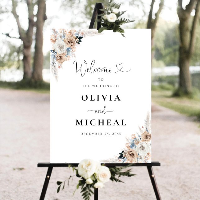 Ivory And Blue Boho Floral Wedding Foam Board (Creator Uploaded)