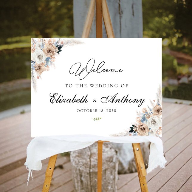 Ivory And Blue Boho Floral Wedding Foam Board (Creator Uploaded)