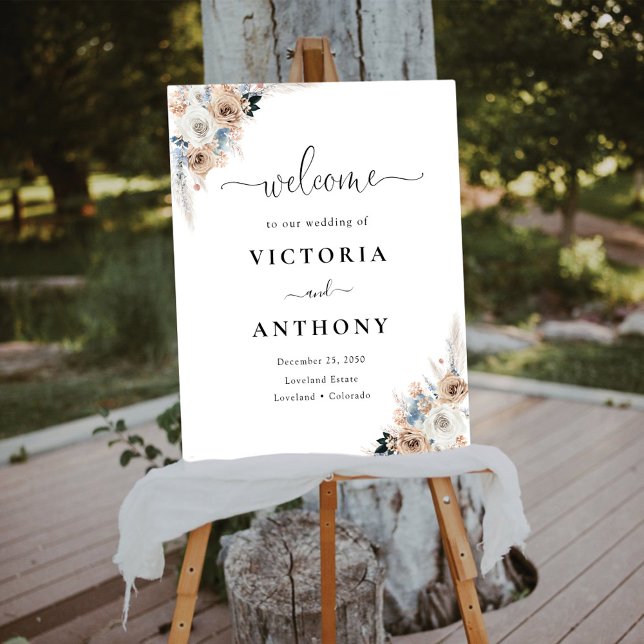 Ivory And Blue Boho Floral Wedding Foam Board (Creator Uploaded)
