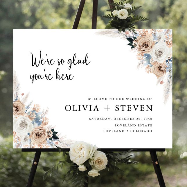 Ivory And Blue Boho Floral Wedding Foam Board (Creator Uploaded)