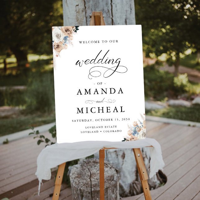Ivory And Blue Boho Floral Wedding Foam Board (Creator Uploaded)