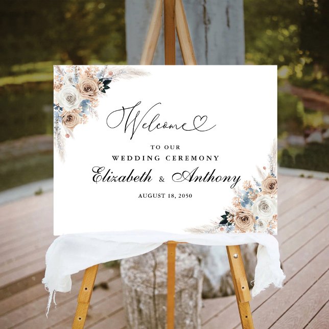 Ivory And Blue Boho Floral Wedding Foam Board (Creator Uploaded)