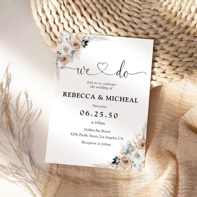 Ivory and Blue Boho Floral Wedding Invitation (Creator Uploaded)