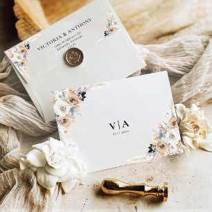 Ivory And Blue Boho Floral Wedding Invitation Envelope