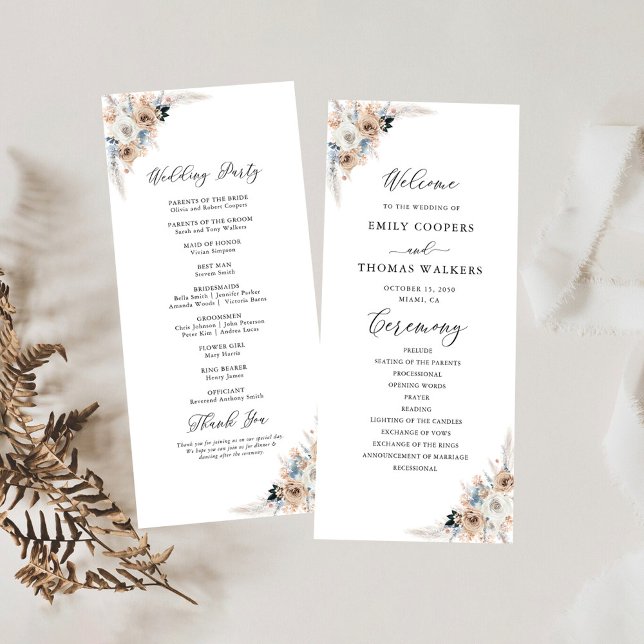 Ivory And Blue Boho Floral Wedding Program (Creator Uploaded)