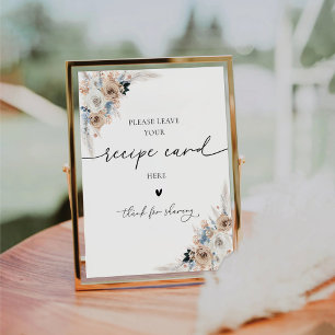 Ivory And Blue Boho Recipe Card Sign