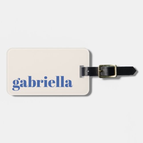 Ivory and Blue Bold Typography Personalized Name Luggage Tag