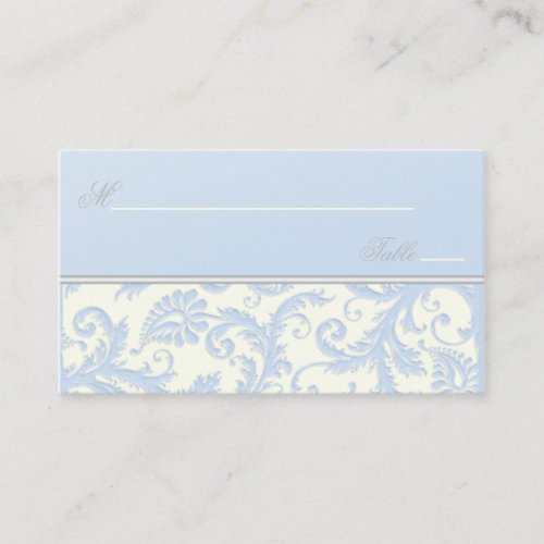 Ivory and Blue Damask Placecards Business Card