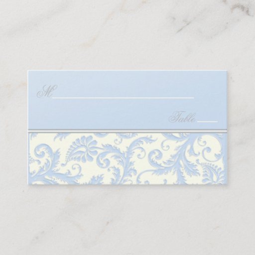 Customizable Ivory and Blue Damask Placecards Business Card