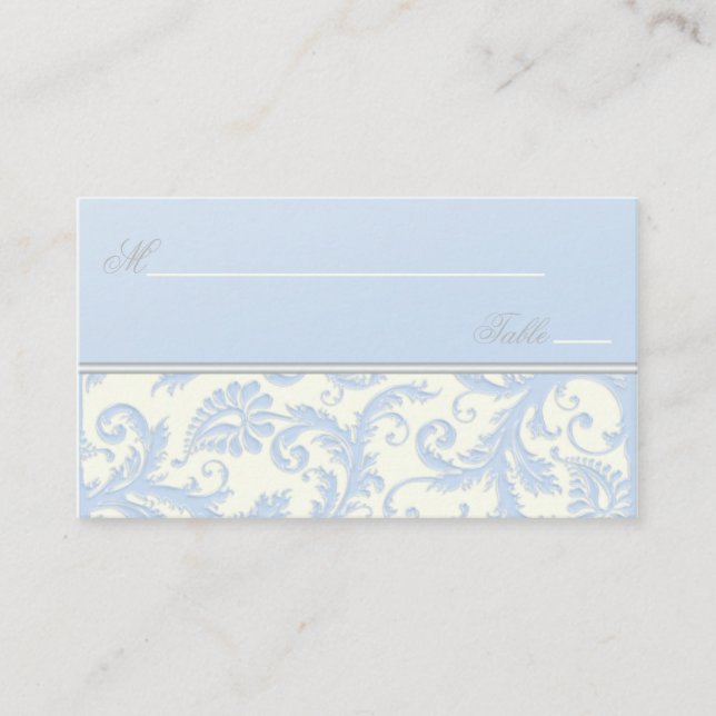 Ivory and Blue Damask Placecards (Front)