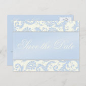 Ivory and Blue Damask Save the Date Postcard (Front/Back)