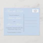 Ivory and Blue Damask Save the Date Postcard (Back)