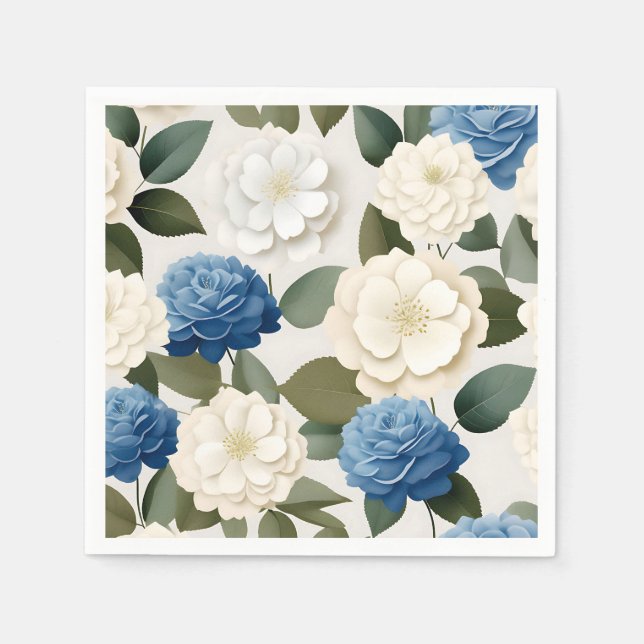 Ivory and Blue Hydrangea Napkins (Front)