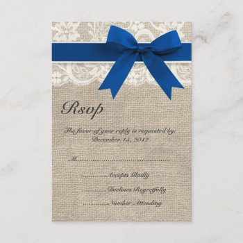 Ivory And Blue Lace And Burlap Wedding Rsvp Card by ModernMatrimony at Zazzle