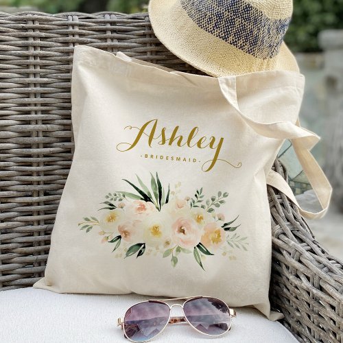 Ivory and Blush Floral Bridesmaid Wedding Tote Bag