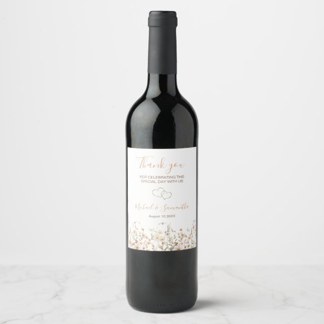 Ivory and Blush Wildflower Wedding Wine Label (Front)