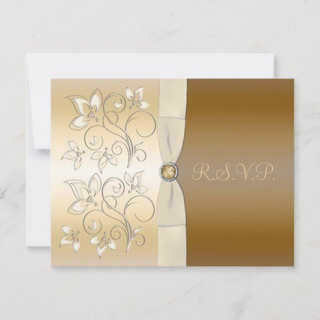 Ivory and Bronze Floral RSVP Card (Front)