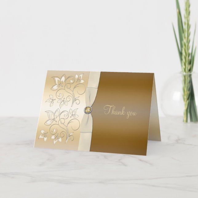 Ivory and Bronze Floral Thank You Card (Front)