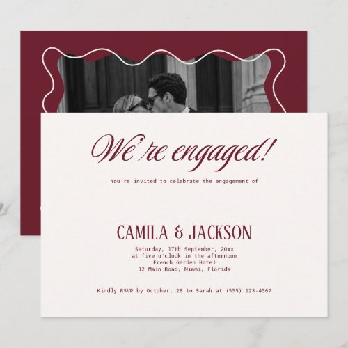Ivory and Burgundy Wedding Engagement Party Invitation
