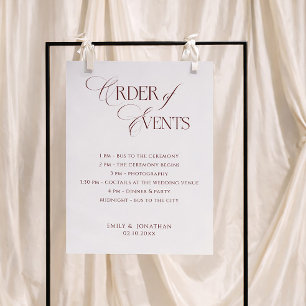 Ivory and Burgundy Wedding Order of Events Foam Board