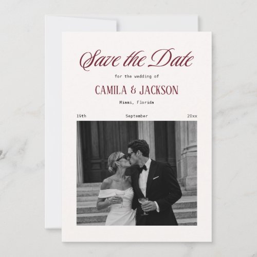 Ivory and Burgundy Wedding Save the Date Invitation