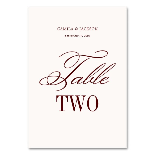 Ivory and Burgundy Wedding  Table Number (Front)