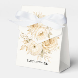 Ivory and Champagne Pearl White Floral Wedding Favor Boxes