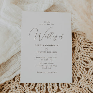 Ivory and Cocoa Script Wedding Invitation