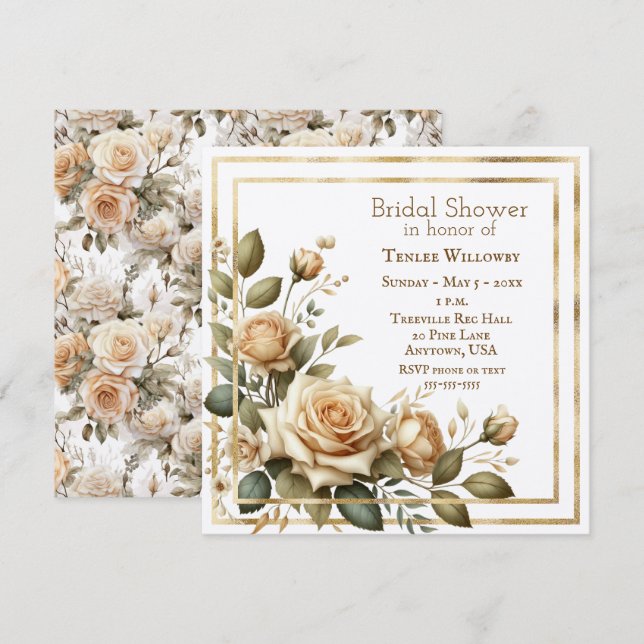 Ivory and Cream Boho Roses Wedding Shower Invite (Front/Back)