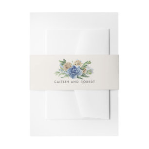 Ivory and Dusty Blue Floral Wedding Invitation Belly Band