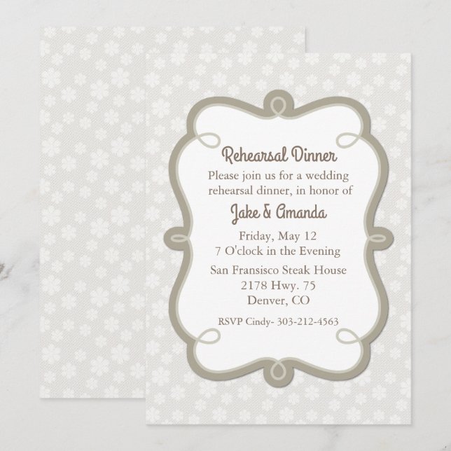 Ivory and Ecru Wedding Rehearsal Dinner Invitation (Front/Back)