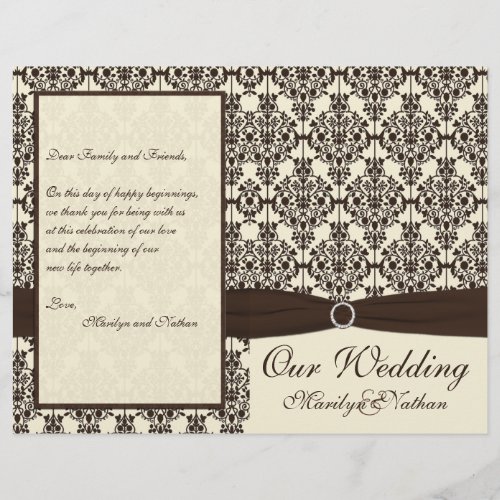 Ivory and Espresso Damask Wedding Program