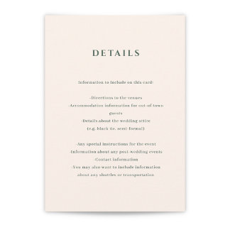 Ivory and Evergreen Wedding Details Enclosure Card