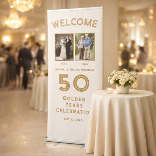 Ivory and Gold 50th Wedding Anniversary Welcome  Retractable Banner