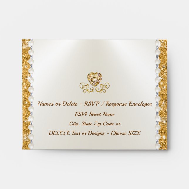 Ivory and Gold A2 Envelopes. Customizable RSVP Envelope (Front)