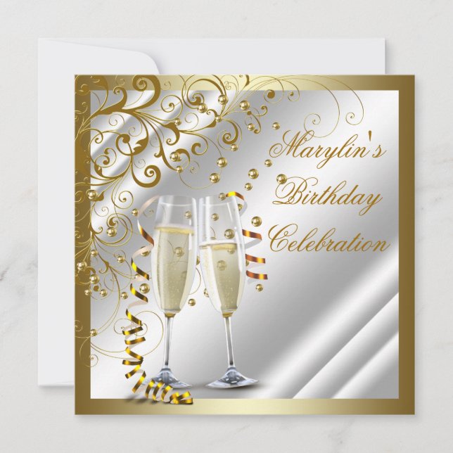 Ivory and Gold Birthday Invitation (Front)
