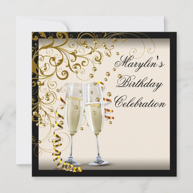 Ivory and Gold Birthday Party Invitation (Front)