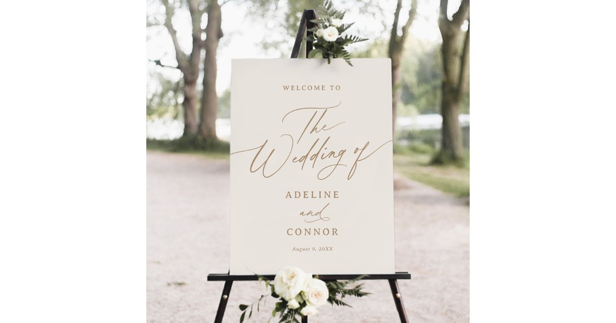 Ivory and Gold Calligraphy Wedding Welcome Sign | Zazzle