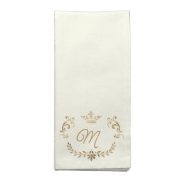 Ivory And Gold Crown Crest Monogrammed  Cloth Napkin by DizzyDebbie at Zazzle