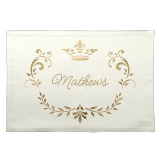 Ivory and Gold Crown Crest Personalized Cloth Placemat
