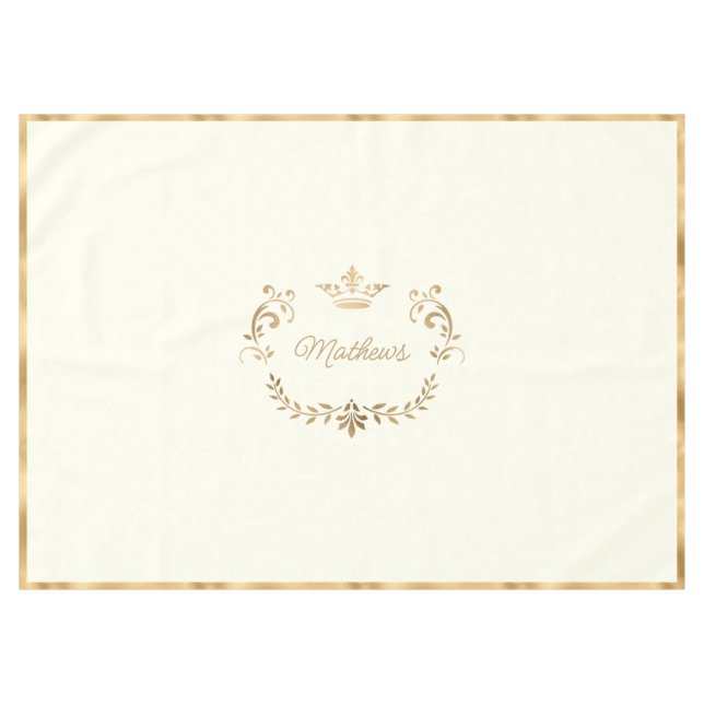 Ivory and Gold Crown Crest Personalized Tablecloth (Front (Horizontal))