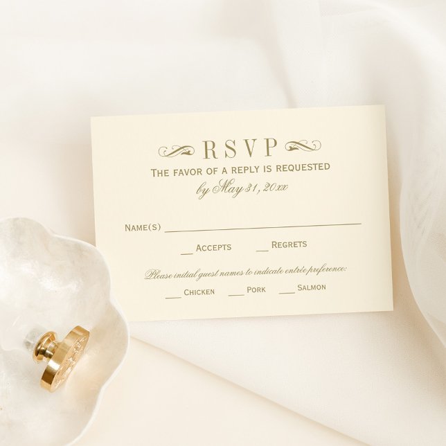Ivory and Gold Flourish with Meal Choice RSVP Card (Creator Uploaded)