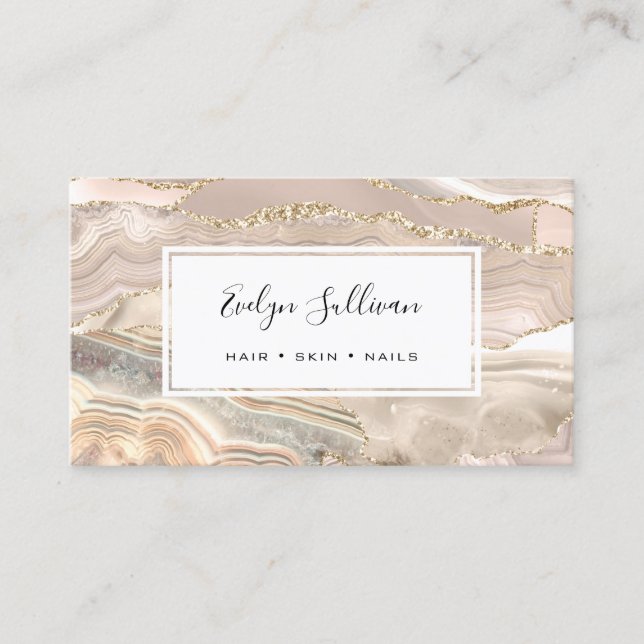 ivory and gold glitter agate business card (Front)