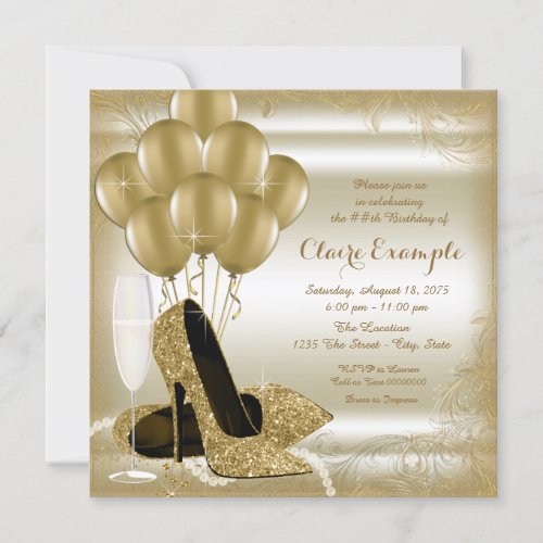 Ivory and Gold Glitter Womans Birthday Party Invitation