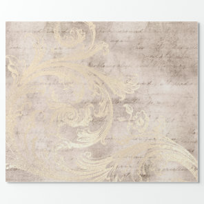 Ivory and Gold Grunge Damask Calligraphy Wrapping Paper