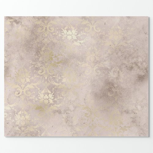 Ivory and Gold Grunge Distressed Damask Wrapping Paper