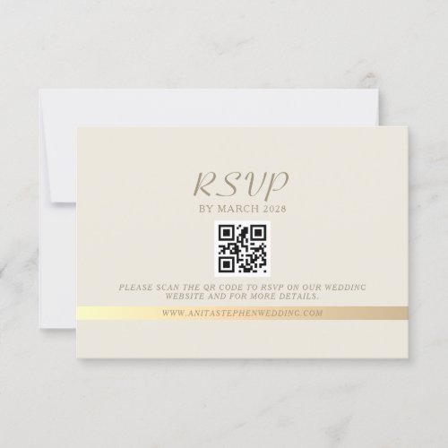 Ivory and Gold QR Code Wedding RSVP Card