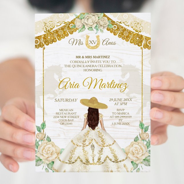 Ivory and gold Roses Mis Quince Invite (Creator Uploaded)